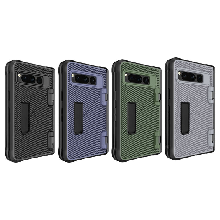 For Google Pixel Fold Twill Texture Integrated Shockproof Phone Case with Holder(Green) - Google Cases by PMC TechLife | Online Shopping South Africa | PMC TechLife | Buy Now Pay Later Mobicred