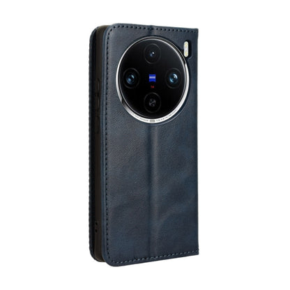 For vivo X100 5G Magnetic Buckle Retro Texture Leather Phone Case(Blue) - X100 Cases by PMC Jewellery | Online Shopping South Africa | PMC Jewellery | Buy Now Pay Later Mobicred
