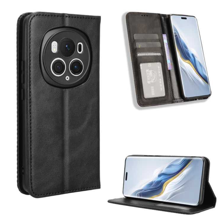 For Honor Magic6 Pro 5G Magnetic Buckle Retro Texture Leather Phone Case(Black) - Honor Cases by PMC Jewellery | Online Shopping South Africa | PMC Jewellery | Buy Now Pay Later Mobicred