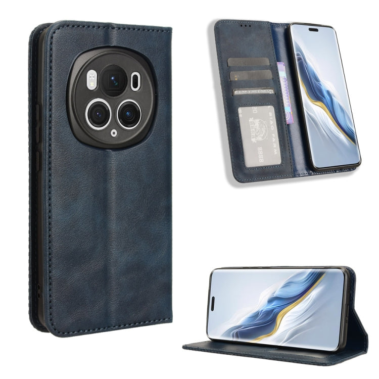 For Honor Magic6 Pro 5G Magnetic Buckle Retro Texture Leather Phone Case(Blue) - free shipping - PMC TechLife - Order now!