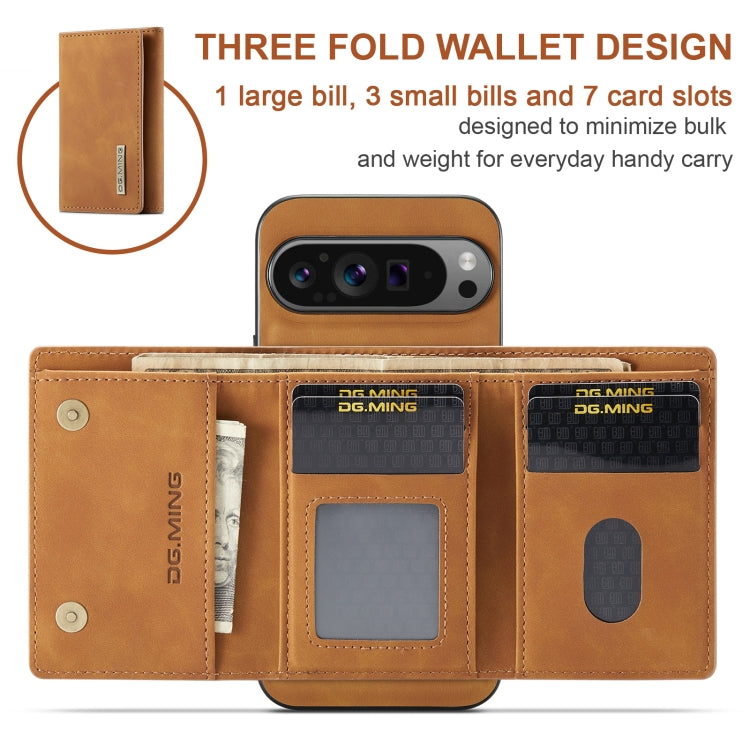 For Google Pixel 9 Pro XL DG.MING M1 Series 3-Fold Multi Card Wallet + Magnetic Phone Case(Brown) - Google Cases by DG.MING | Online Shopping South Africa | PMC Jewellery | Buy Now Pay Later Mobicred