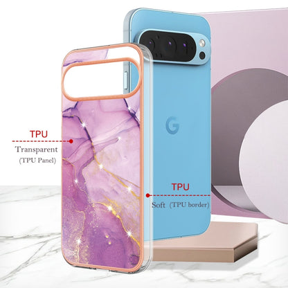 For Google Pixel 9 / 9 Pro Electroplating Marble Dual-side IMD Phone Case(Purple 001) - Google Cases by PMC Jewellery | Online Shopping South Africa | PMC Jewellery | Buy Now Pay Later Mobicred