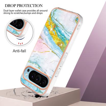 For Google Pixel 9 / 9 Pro Electroplating Marble Dual-side IMD Phone Case(Green 004) - Google Cases by PMC Jewellery | Online Shopping South Africa | PMC Jewellery | Buy Now Pay Later Mobicred