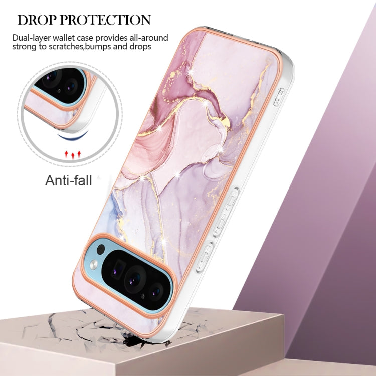 For Google Pixel 9 Pro XL Electroplating Marble Dual-side IMD Phone Case(Rose Gold 005) - Google Cases by PMC TechLife | Online Shopping South Africa | PMC TechLife | Buy Now Pay Later Mobicred