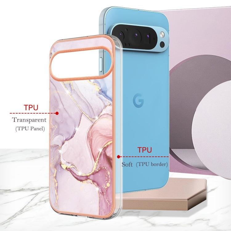For Google Pixel 9 Pro XL Electroplating Marble Dual-side IMD Phone Case(Rose Gold 005) - Google Cases by PMC TechLife | Online Shopping South Africa | PMC TechLife | Buy Now Pay Later Mobicred