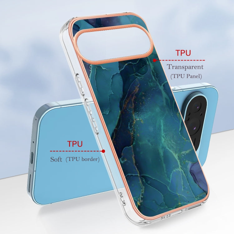 For Google Pixel 9 Pro XL Electroplating Marble Dual-side IMD Phone Case(Green 017) - Google Cases by PMC TechLife | Online Shopping South Africa | PMC TechLife | Buy Now Pay Later Mobicred