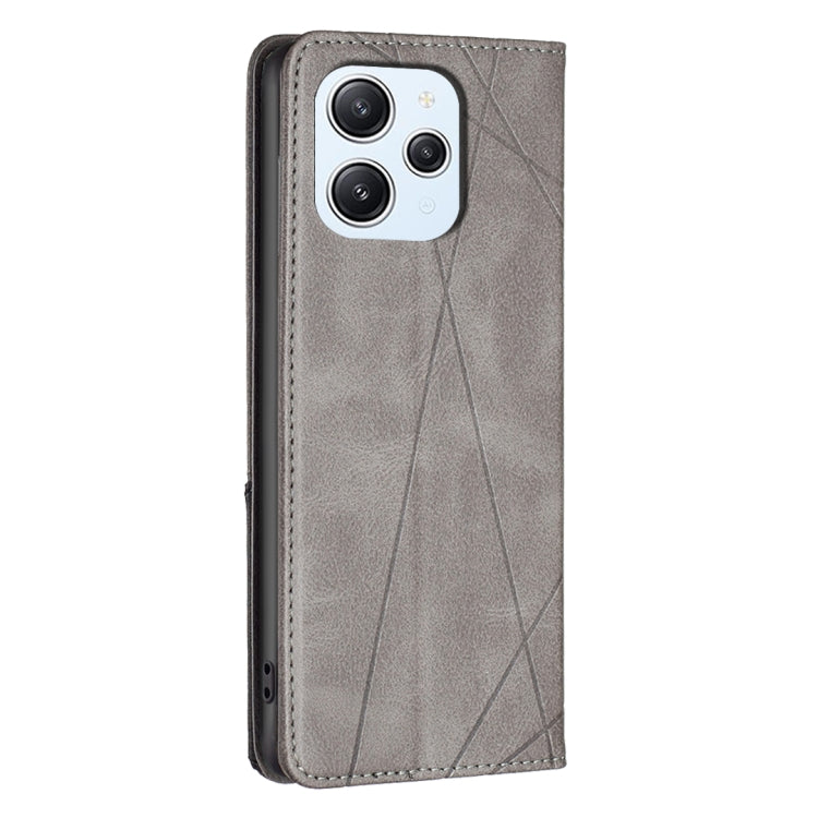 For Xiaomi Redmi 12 4G Rhombus Texture Magnetic Leather Phone Case(Grey) - Xiaomi Cases by PMC Jewellery | Online Shopping South Africa | PMC Jewellery | Buy Now Pay Later Mobicred