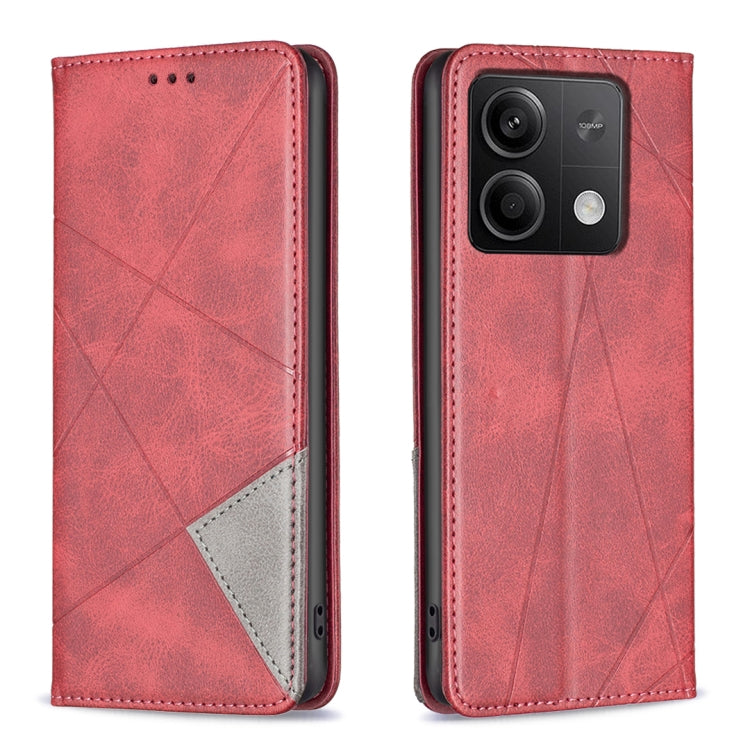 For Xiaomi Redmi Note 13 4G Global Rhombus Texture Magnetic Leather Phone Case(Red) - Note 13 Cases by PMC Jewellery | Online Shopping South Africa | PMC Jewellery | Buy Now Pay Later Mobicred