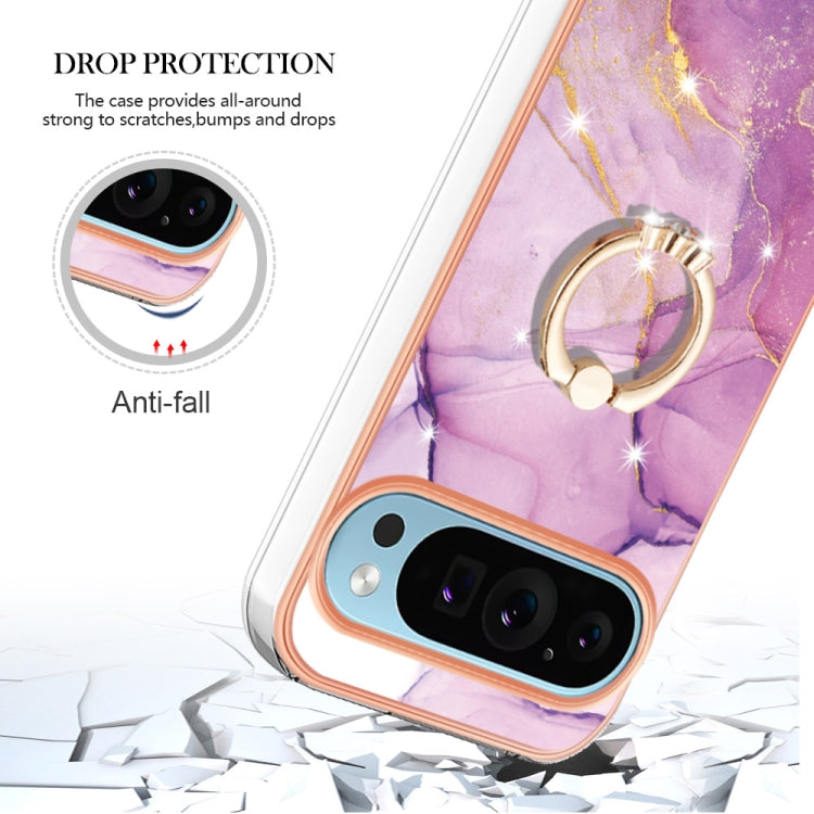 For Google Pixel 9 / 9 Pro Electroplating Marble IMD TPU Phone Case with Ring Holder(Purple 001) - Google Cases by PMC Jewellery | Online Shopping South Africa | PMC Jewellery | Buy Now Pay Later Mobicred