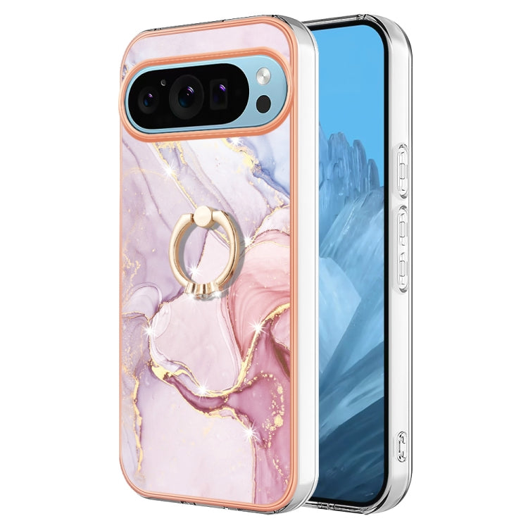 For Google Pixel 9 Pro XL Electroplating Marble IMD TPU Phone Case with Ring Holder(Rose Gold 005) - Google Cases by PMC Jewellery | Online Shopping South Africa | PMC Jewellery | Buy Now Pay Later Mobicred