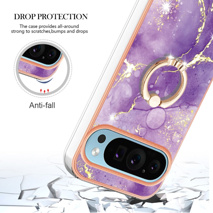 For Google Pixel 9 Pro XL Electroplating Marble IMD TPU Phone Case with Ring Holder(Purple 002) - Google Cases by PMC Jewellery | Online Shopping South Africa | PMC Jewellery | Buy Now Pay Later Mobicred