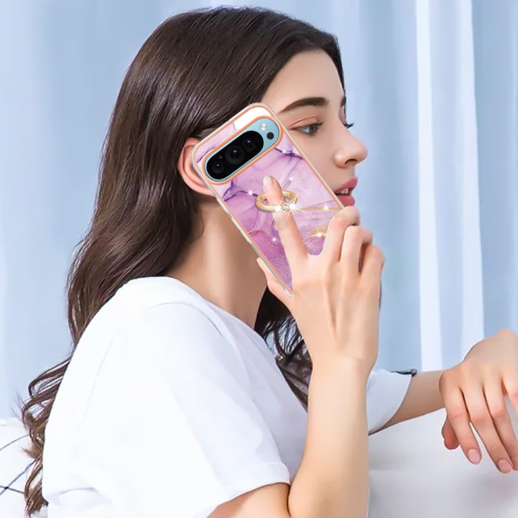 For Google Pixel 9 Pro XL Electroplating Marble IMD TPU Phone Case with Ring Holder(Purple 001) - Google Cases by PMC TechLife | Online Shopping South Africa | PMC TechLife | Buy Now Pay Later Mobicred