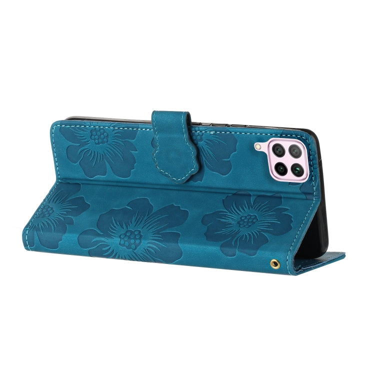 For Huawei P40 lite Flower Embossing Pattern Leather Phone Case(Blue) - Huawei Cases by PMC TechLife | Online Shopping South Africa | PMC TechLife