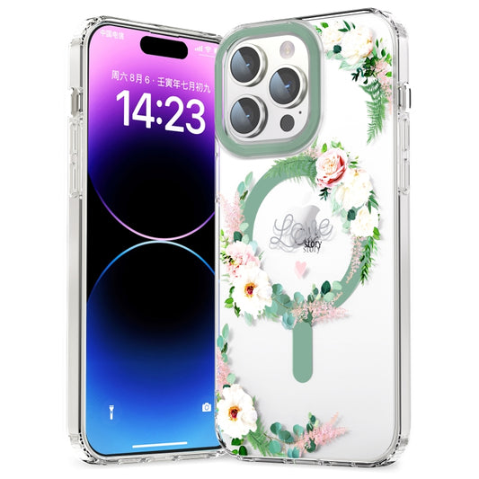 For iPhone 14 Pro MagSafe Magnetic TPU Phone Case(White Pink Rose) - iPhone 14 Pro Cases by PMC Jewellery | Online Shopping South Africa | PMC Jewellery