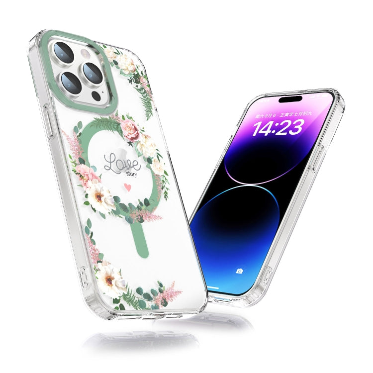 For iPhone 14 Pro MagSafe Magnetic TPU Phone Case(White Pink Rose) - iPhone 14 Pro Cases by PMC Jewellery | Online Shopping South Africa | PMC Jewellery