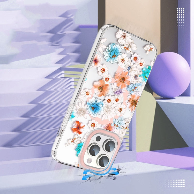 For iPhone 12 Pro MagSafe Magnetic TPU Phone Case(White Blue Flower) - iPhone 12 / 12 Pro Cases by PMC Jewellery | Online Shopping South Africa | PMC Jewellery