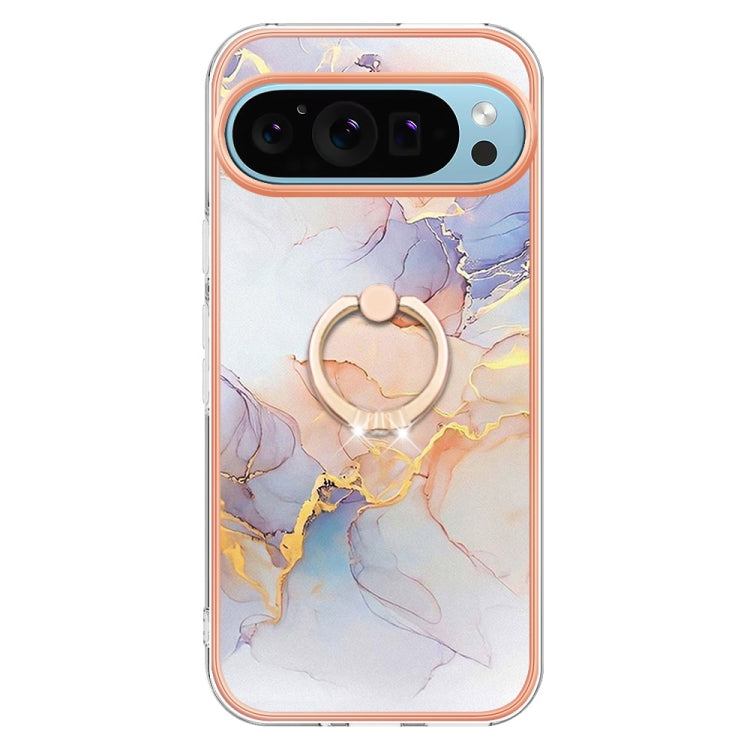 For Google Pixel 9 / 9 Pro Electroplating IMD TPU Phone Case with Ring(White Marble) - Google Cases by PMC Jewellery | Online Shopping South Africa | PMC Jewellery | Buy Now Pay Later Mobicred