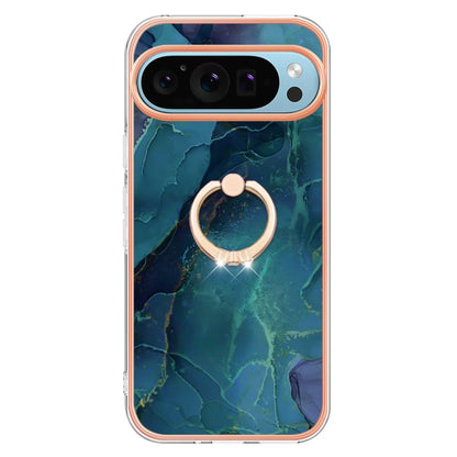 For Google Pixel 9 Pro XL Electroplating Marble Dual-side IMD Phone Case with Ring(Green 017) - Google Cases by PMC Jewellery | Online Shopping South Africa | PMC Jewellery | Buy Now Pay Later Mobicred