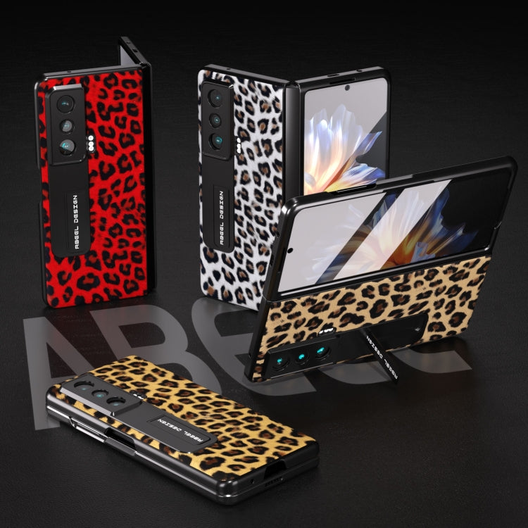 For Honor Magic Vs ABEEL Integrated Black Edge Leopard Phone Case with Holder(Champagne Gold) - Honor Cases by PMC TechLife | Online Shopping South Africa | PMC TechLife | Buy Now Pay Later Mobicred