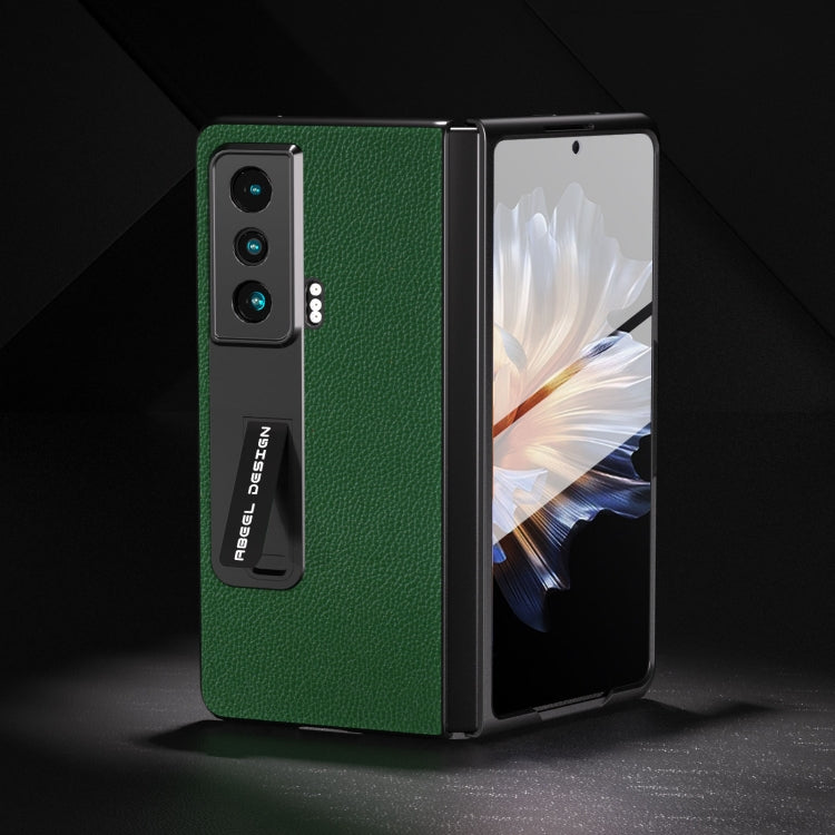 For Honor Magic Vs ABEEL Integrated Black Edge Genuine Leather Mino Phone Case with Holder(Green) - Honor Cases by PMC TechLife | Online Shopping South Africa | PMC TechLife | Buy Now Pay Later Mobicred