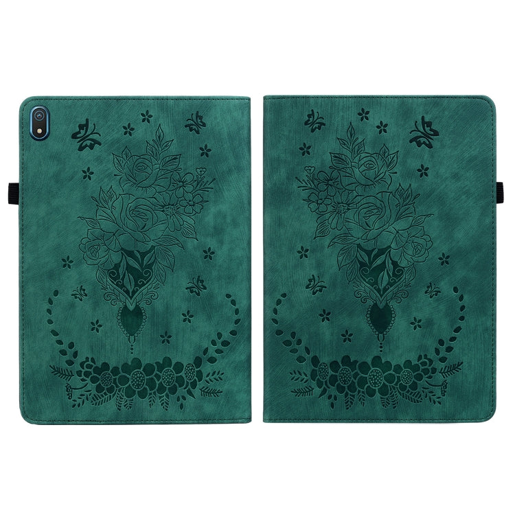 For Nokia T20 10.4 2021 Butterfly Rose Embossed Leather Tablet Case(Green) - Honor Cases by PMC TechLife | Online Shopping South Africa | PMC TechLife | Buy Now Pay Later Mobicred