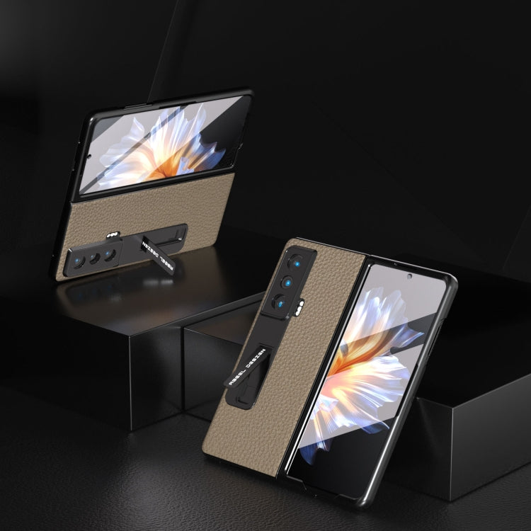 For Honor Magic Vs Integrated Genuine Leather Litchi Texture Phone Case with Holder(Grey) - Honor Cases by PMC TechLife | Online Shopping South Africa | PMC TechLife | Buy Now Pay Later Mobicred