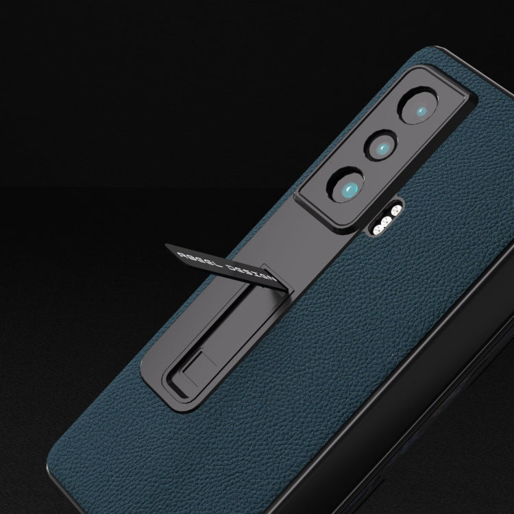 For Honor Magic Vs Integrated Genuine Leather + PC Litchi Texture Phone Case with Holder(Green) - Honor Cases by PMC TechLife | Online Shopping South Africa | PMC TechLife | Buy Now Pay Later Mobicred