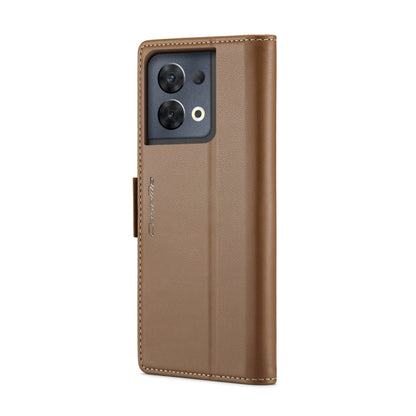 For OPPO Reno8 Pro 5G Global CaseMe 023 Butterfly Buckle Litchi Texture RFID Anti-theft Leather Phone Case(Brown) - OPPO Cases by CaseMe | Online Shopping South Africa | PMC Jewellery | Buy Now Pay Later Mobicred