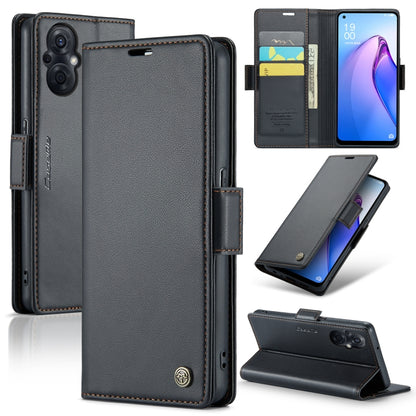 For OPPO Reno7 Z Global/Reno7 Lite Global CaseMe 023 Butterfly Buckle Litchi Texture RFID Anti-theft Leather Phone Case(Black) - OPPO Cases by CaseMe | Online Shopping South Africa | PMC Jewellery | Buy Now Pay Later Mobicred