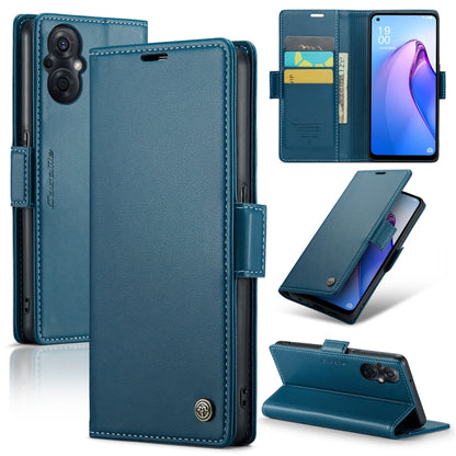 For OPPO Reno8 Lite Global CaseMe 023 Butterfly Buckle Litchi Texture RFID Anti-theft Leather Phone Case(Blue) - OPPO Cases by CaseMe | Online Shopping South Africa | PMC Jewellery | Buy Now Pay Later Mobicred