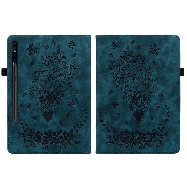 For Samsung Galaxy Tab S9 Butterfly Rose Embossed Leather Tablet Case(Dark Blue) - Galaxy Tab S9 Cases by PMC Jewellery | Online Shopping South Africa | PMC Jewellery | Buy Now Pay Later Mobicred