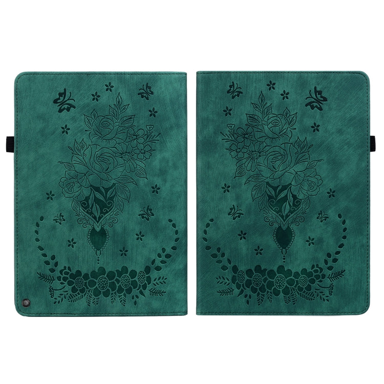 For Amazon Kindle Fire HD10 2021 Butterfly Rose Embossed Leather Smart Tablet Case(Green) - free shipping - PMC TechLife - Order now!