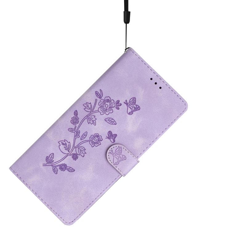 For iPhone 16e Flower Butterfly Embossing Pattern Leather Phone Case(Purple) - iPhone 16e Cases by PMC TechLife | Online Shopping South Africa | PMC TechLife | Buy Now Pay Later Mobicred