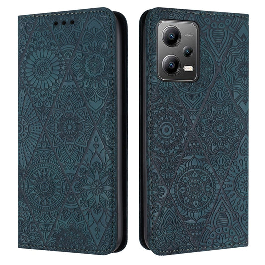 For Redmi Note 12 5G Global Ethnic Embossed Adsorption Leather Phone Case(Blue) - Xiaomi Cases by PMC Jewellery | Online Shopping South Africa | PMC Jewellery | Buy Now Pay Later Mobicred