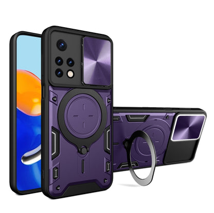 For Xiaomi Redmi Note 11 Global CD Texture Sliding Camshield Magnetic Holder Phone Case(Purple) - Xiaomi Cases by PMC Jewellery | Online Shopping South Africa | PMC Jewellery | Buy Now Pay Later Mobicred