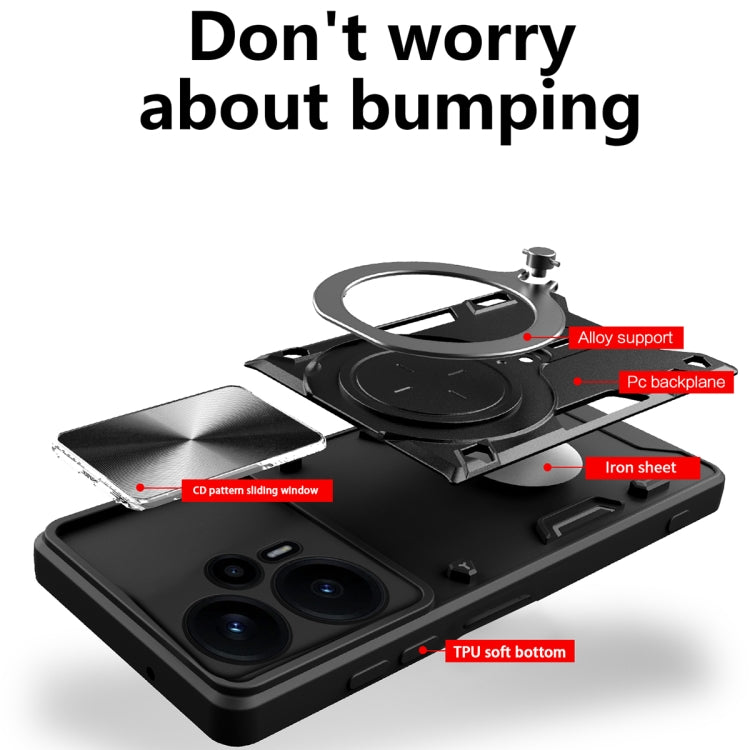 For Xiaomi Redmi Note 12 Turbo CD Texture Sliding Camshield Magnetic Holder Phone Case(Silver) - Xiaomi Cases by PMC TechLife | Online Shopping South Africa | PMC TechLife | Buy Now Pay Later Mobicred