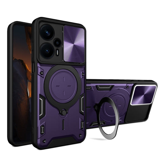 For Xiaomi Redmi Note 12 Turbo CD Texture Sliding Camshield Magnetic Holder Phone Case(Purple) - Xiaomi Cases by PMC Jewellery | Online Shopping South Africa | PMC Jewellery | Buy Now Pay Later Mobicred