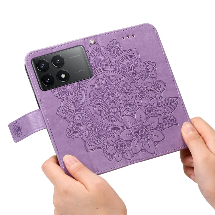 For Xiaomi Redmi K70 / K70 Pro 7-petal Flowers Embossing Leather Phone Case(Light Purple) - K70 Pro Cases by PMC Jewellery | Online Shopping South Africa | PMC Jewellery | Buy Now Pay Later Mobicred