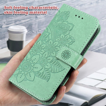 For Xiaomi Redmi K70 / K70 Pro 7-petal Flowers Embossing Leather Phone Case(Green) - K70 Pro Cases by PMC Jewellery | Online Shopping South Africa | PMC Jewellery | Buy Now Pay Later Mobicred