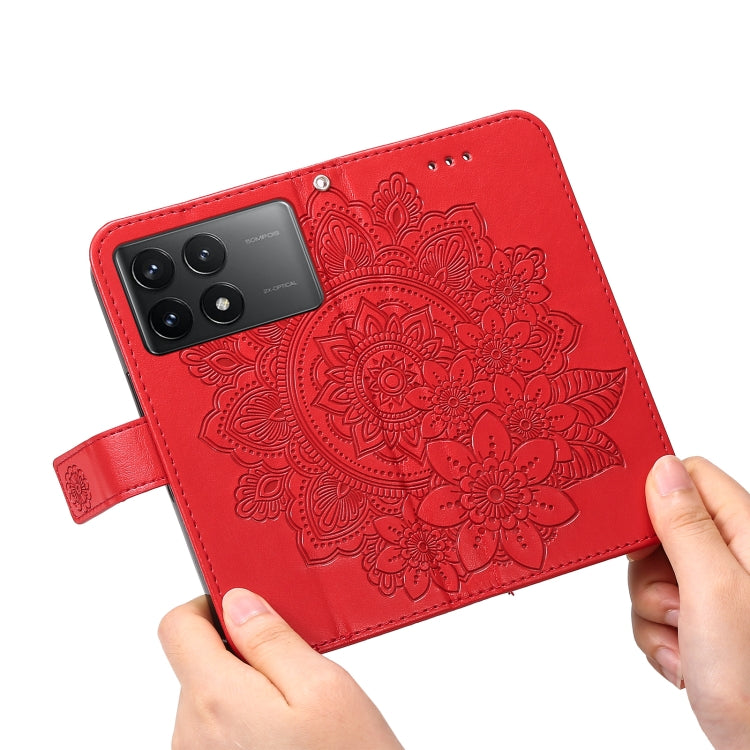 For Xiaomi Redmi K70 / K70 Pro 7-petal Flowers Embossing Leather Phone Case(Red) - K70 Pro Cases by PMC Jewellery | Online Shopping South Africa | PMC Jewellery | Buy Now Pay Later Mobicred