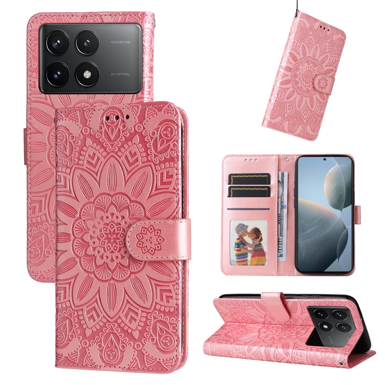 For Xiaomi Redmi K70 / K70 Pro Embossed Sunflower Leather Phone Case(Rose Gold) - K70 Pro Cases by PMC Jewellery | Online Shopping South Africa | PMC Jewellery | Buy Now Pay Later Mobicred