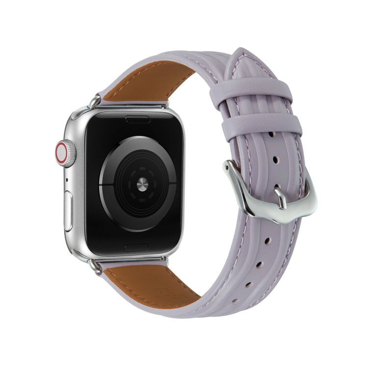 Embossed Line Genuine Leather Watch Band For Apple Watch Ultra 2 49mm(Lavender Purple) - Watch Bands by PMC Jewellery | Online Shopping South Africa | PMC Jewellery