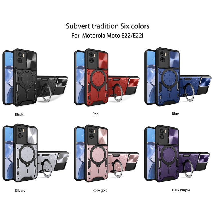 For Motorola Moto E22 / E22i CD Texture Sliding Camshield Magnetic Holder Phone Case(Blue) - free shipping - PMC TechLife - Order now!