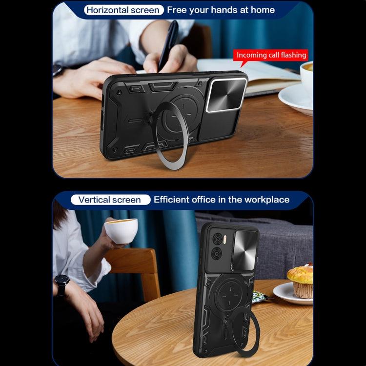For Motorola Moto E22 / E22i CD Texture Sliding Camshield Magnetic Holder Phone Case(Blue) - free shipping - PMC TechLife - Order now!