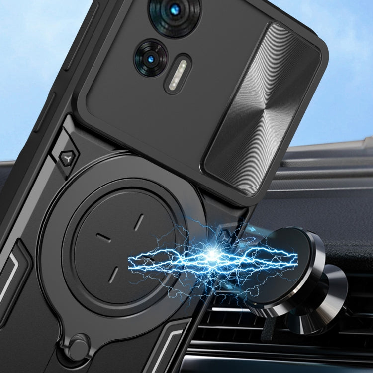 For Motorola Edge 30 Neo CD Texture Sliding Camshield Magnetic Holder Phone Case(Silver) - free shipping - PMC TechLife - Order now!