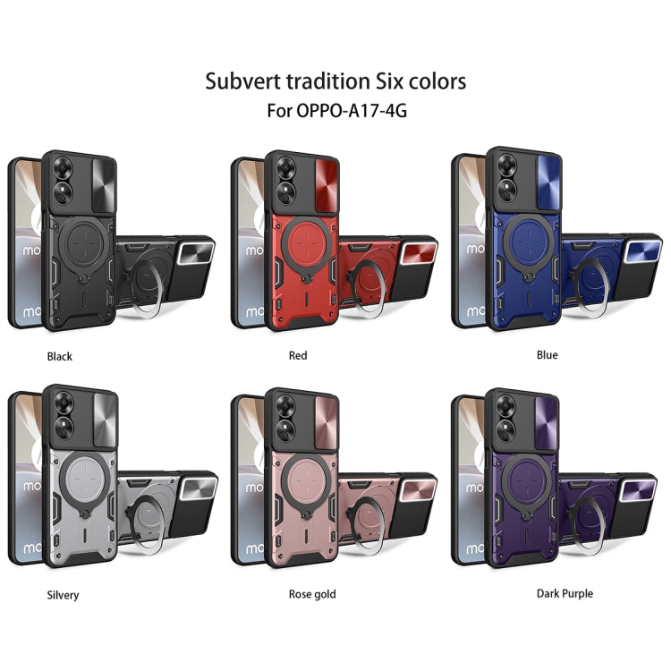 For OPPO A17 4G CD Texture Sliding Camshield Magnetic Holder Phone Case(Blue) - OPPO Cases by PMC TechLife | Online Shopping South Africa | PMC TechLife | Buy Now Pay Later Mobicred