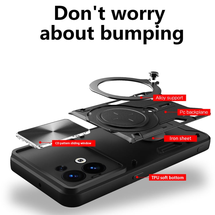 For OPPO Reno8 5G CD Texture Sliding Camshield Magnetic Holder Phone Case(Black) - OPPO Cases by PMC TechLife | Online Shopping South Africa | PMC TechLife | Buy Now Pay Later Mobicred