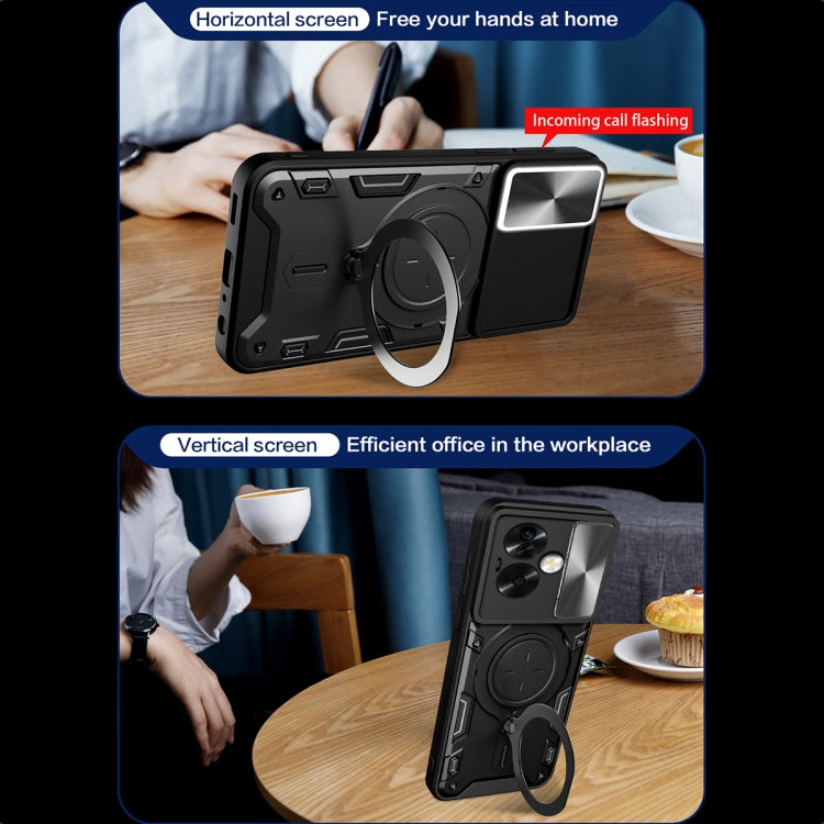 For OPPO A79 5G Global CD Texture Sliding Camshield Magnetic Holder Phone Case(Blue) - OPPO Cases by PMC TechLife | Online Shopping South Africa | PMC TechLife | Buy Now Pay Later Mobicred