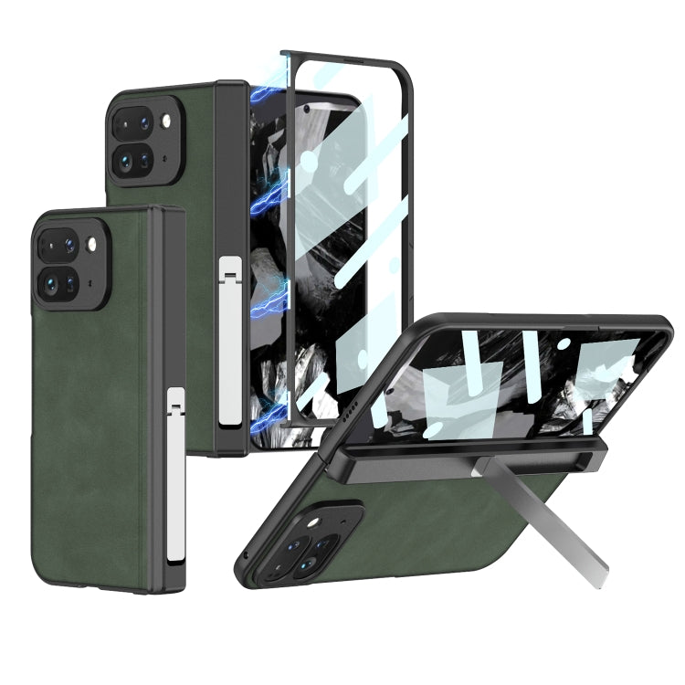 For Google Pixel 9 Pro Fold GKK Integrated Frosted Fold Hinge Leather Phone Case with Holder(Green) - Google Cases by GKK | Online Shopping South Africa | PMC Jewellery | Buy Now Pay Later Mobicred