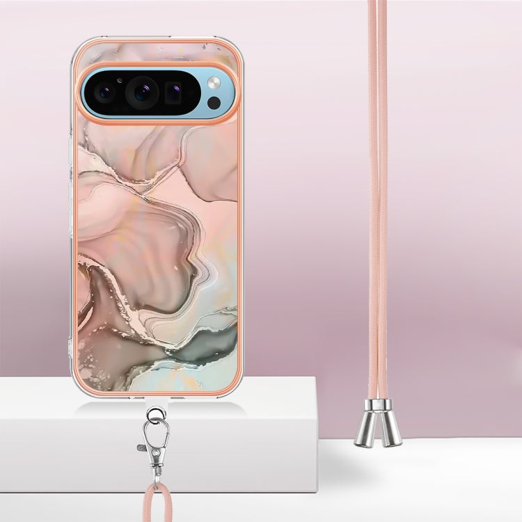 For Google Pixel 9 / 9 Pro Electroplating Marble Dual-side IMD Phone Case with Lanyard(Rose Gold 015) - Google Cases by PMC Jewellery | Online Shopping South Africa | PMC Jewellery | Buy Now Pay Later Mobicred